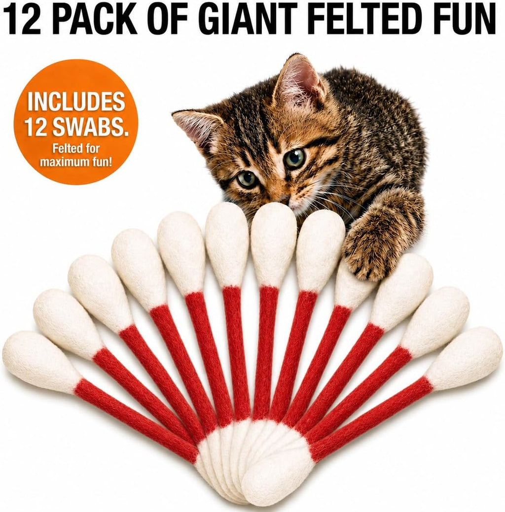 Glaciart One Swabs Cat Toys with Catnip - 12 Pk | Durable for Chew, Cute Cat Toys Interactive Kitty for Boredom, Exercise, & Play | Filled w/Organic Catnip for Anxiety & as Digestive Aid | Gift Idea