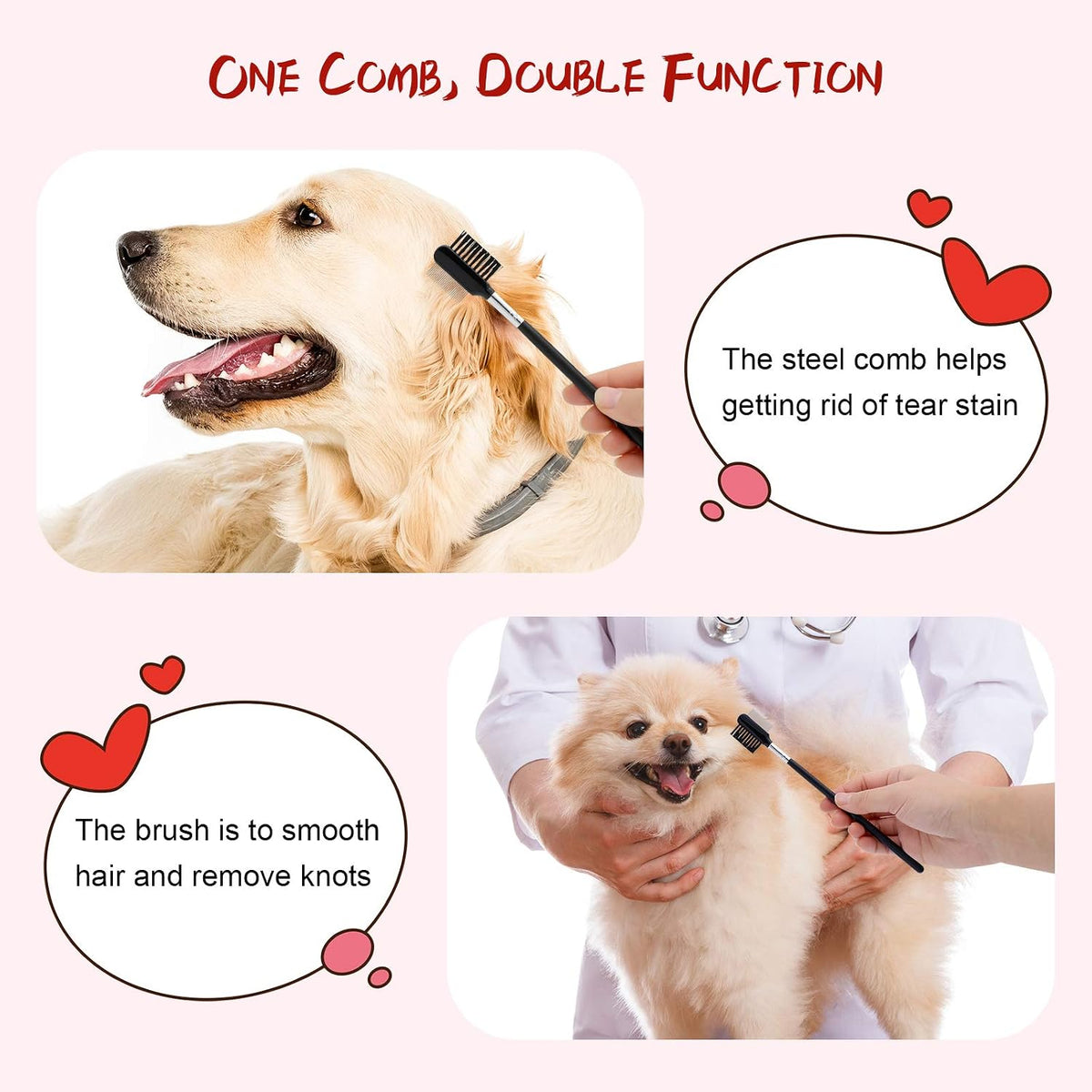 GUBCUB Pets Grooming Comb Kit for Small Dogs Puppies For Tear Stain Remover, 2-in-1 with Round Teeth to Remove Knots Crust Mucus