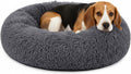 PetAmi Calming Donut Dog Bed, Washable Faux Fur, 30 Inch Medium, Grey