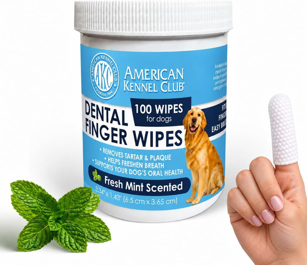 AKC Dental Finger Wipes for Dogs, Fresh Mint, 100 Count