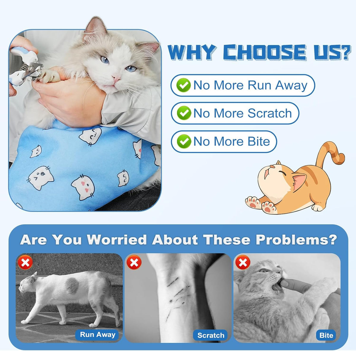 Supet Cat Grooming Wrap for Nail Trimming, Self-Adherent Calm Cat Swaddle