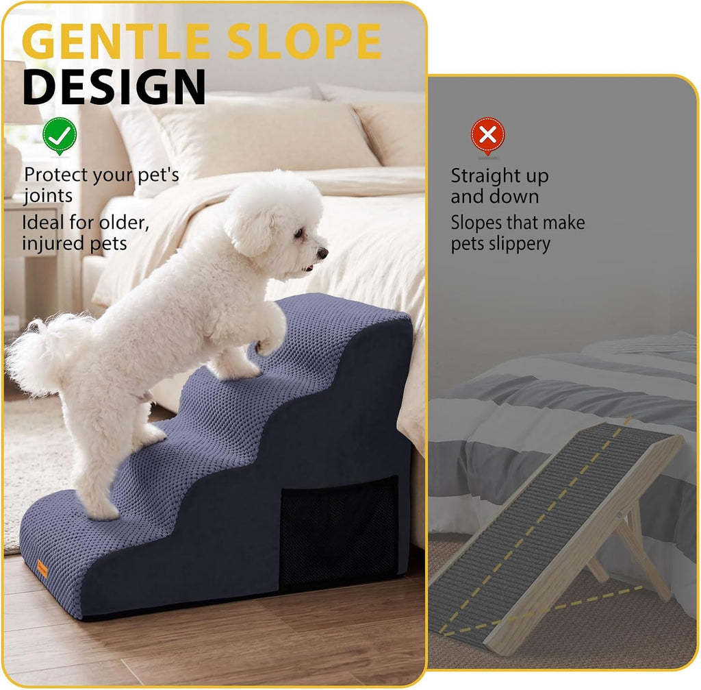 4-Step Dog Stairs for Small Dogs, Non-Slip Foam Pet Steps for High Beds