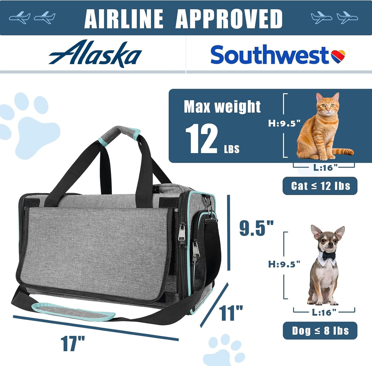 GAPZER Cat Carrier Alaska, Southwest Airline Approved TSA 17x11x9.5 Inches