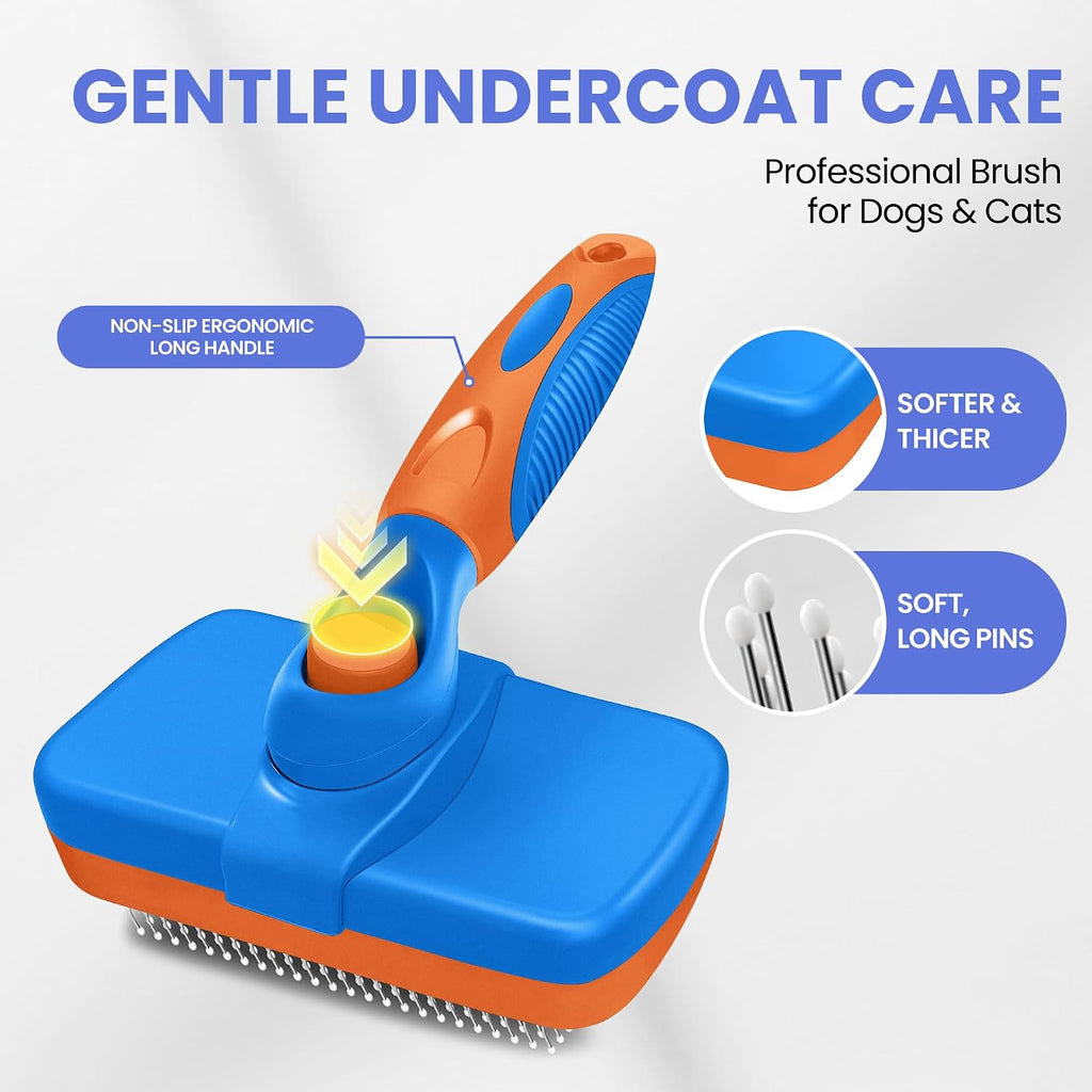 Self Cleaning Shedding Brush - 5-in-1 Professional Pet Grooming Kit Skin Friendly Grooming Tool for Dogs, Cats, and Puppies, Deshedding and Hair Removal for Long and Short Haired Pets,（Blue-Orange）