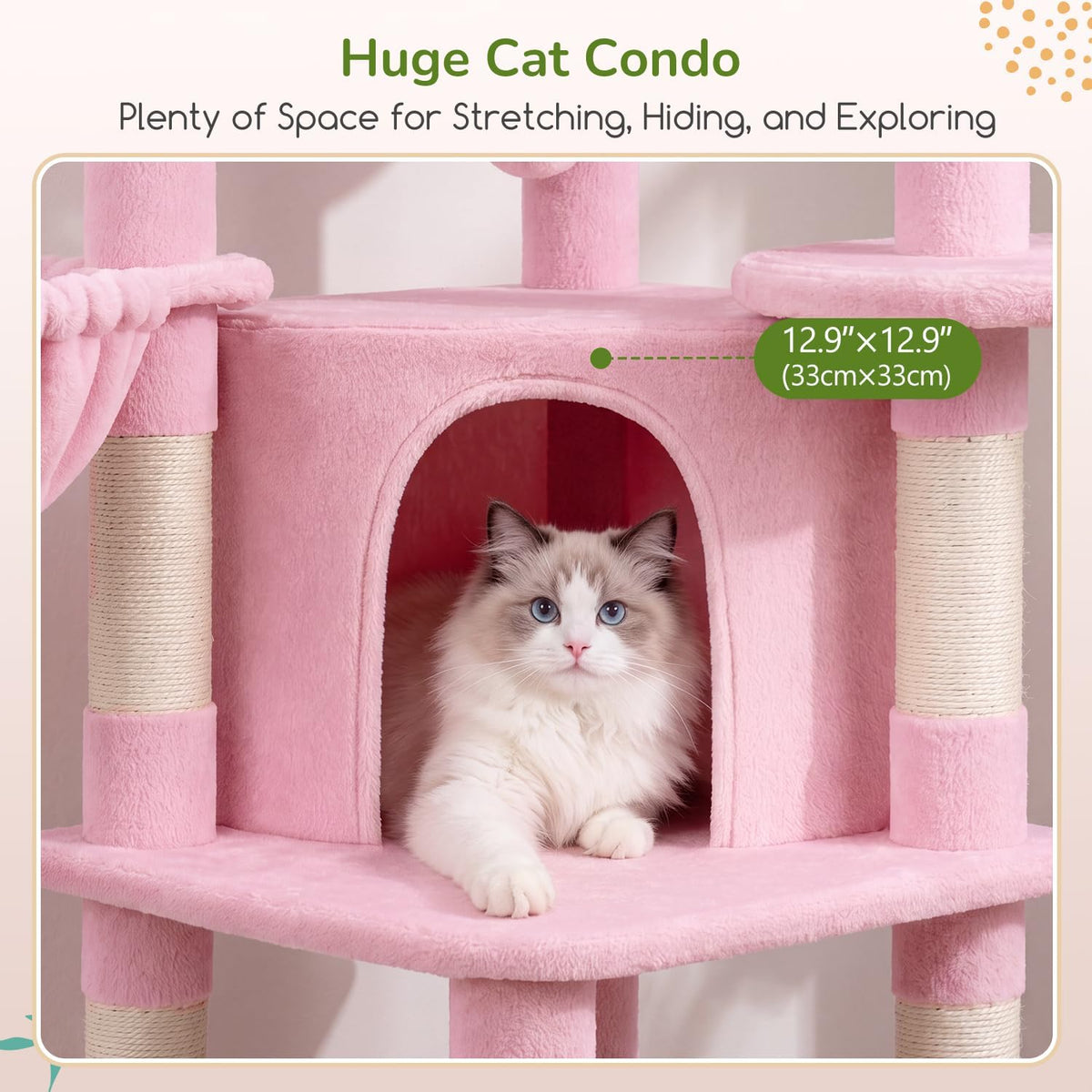 Globlazer Pink Corner Cat Tree Tower with Scratching Post, C51, Pink