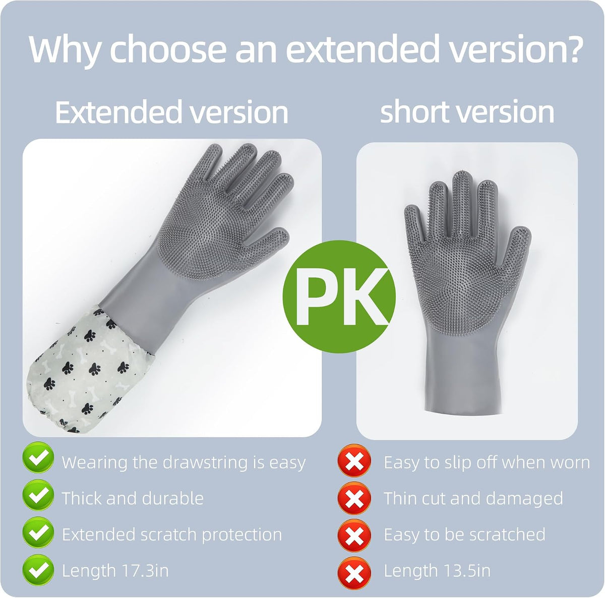 Dog Washing Gloves- Long Sleeved Pet Grooming Gloves - Heat Resistant Silicone Gloves with High-Density Teeth - Efficient Deshedding Glove for Dogs, Cats, Rabbits and Horses