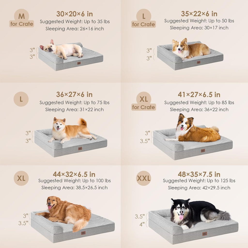 EHEYCIGA Memory Foam Dog Bed, Large Size Orthopedic Dog Bed, Grey