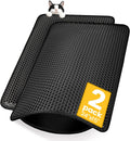 Cat Litter Mat Compact Size 23.6"x14.6" for Small Spaces, Upgrade Waterproof Leakproof Back Layer, Honeycomb Trapping Mat, Washable, Easy to Clean, Scatter Control Kitty Litter Matt, Black, 2 Packs