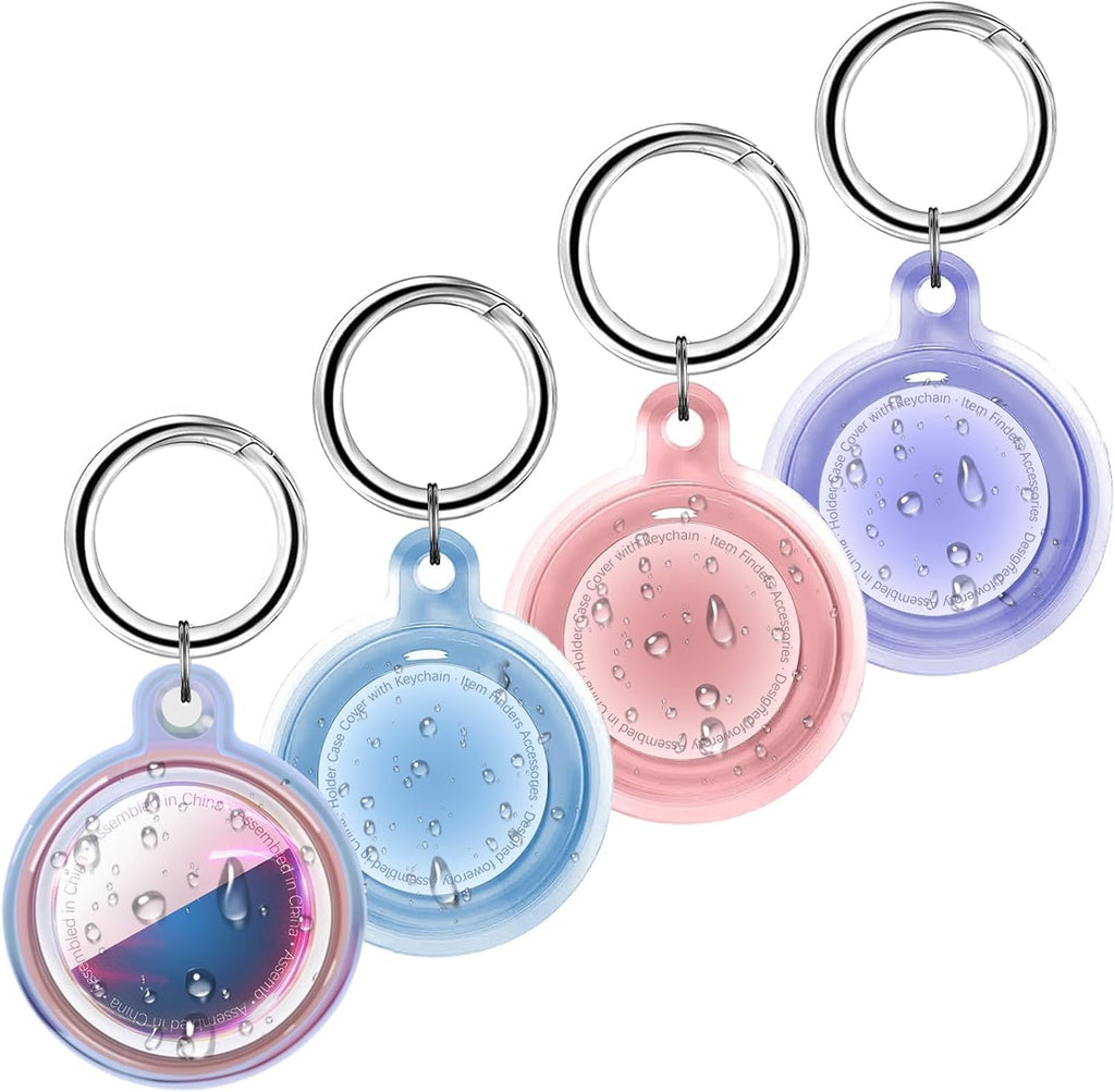 [4 Pack] IPX8 Waterproof Case for AirTag 2nd Gen (2026) & 1st Gen, Full Body Holder Keychain, Anti-Scratch Cover for Apple for Air Tags, Luggage, Pet Collar, Pink/Blue/Pink Colorful/Purple
