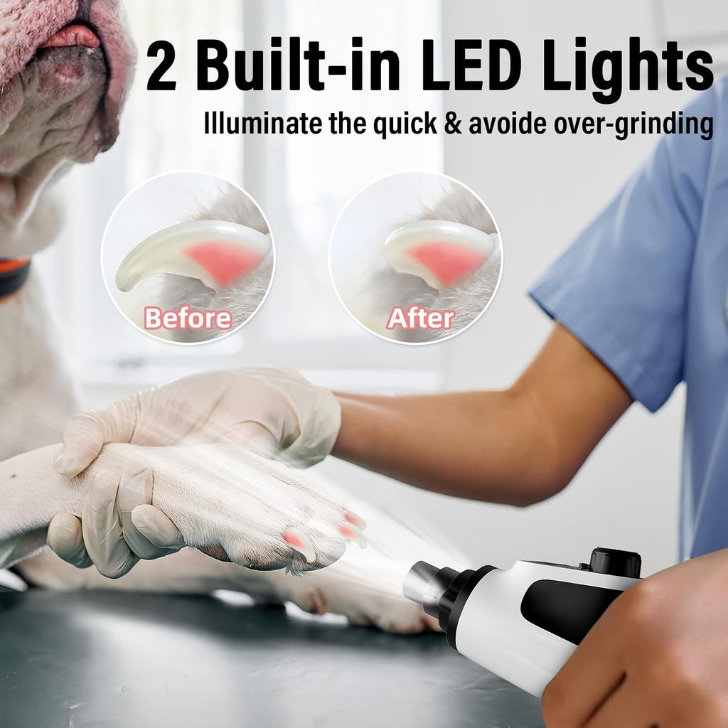 Casfuy Smart 6-Speed Dog Nail Grinder with LED Lights Safe for All Dogs Cat