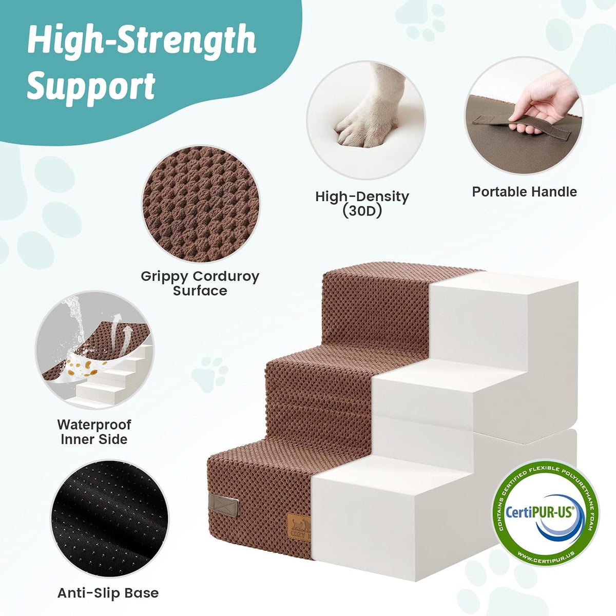 COZY KISS Dog Stairs for Small Dog, 14.2" H, 3 Step for Couch, Brown