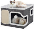 Shikha Cat Bed House for Indoor Cats with Fluffy Ball and Scratch Pad Grey