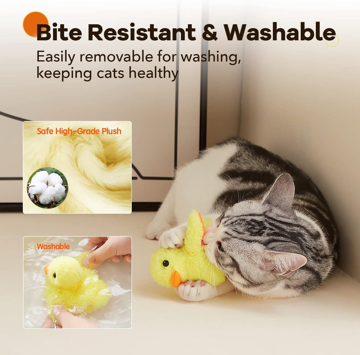 Potaroma Cat Toys Rechargeable Flapping Duck with SilverVine Catnip, Lifelike Quack Chirping, Touch Activated Kitten Kicker Plush Interactive Exercise Toys for All Breeds
