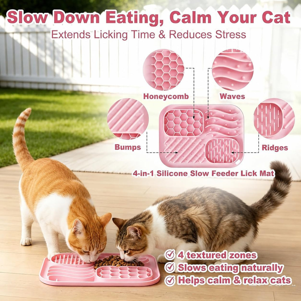 AZY 3-Piece Slow Feeder Cat Bowl Set with Strong Suction Cups