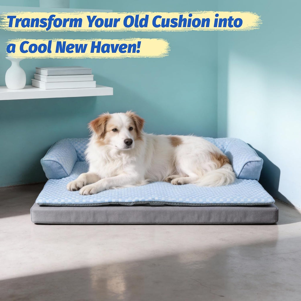 WATANIYA PET Cooling Dog Bed, Washable Cooling Mat for Dogs with Removable Cover, Self Cooling Couch Cover for Dog, Non-Slip Dog Couch Bed, 35x31 Inch, Blue
