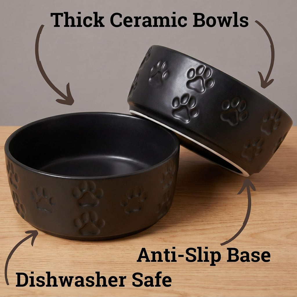 Ceramic Dog Bowl Set of 2 with Anti-Skid Base, 5.5"W x 2"H, 2 Cup Capacity