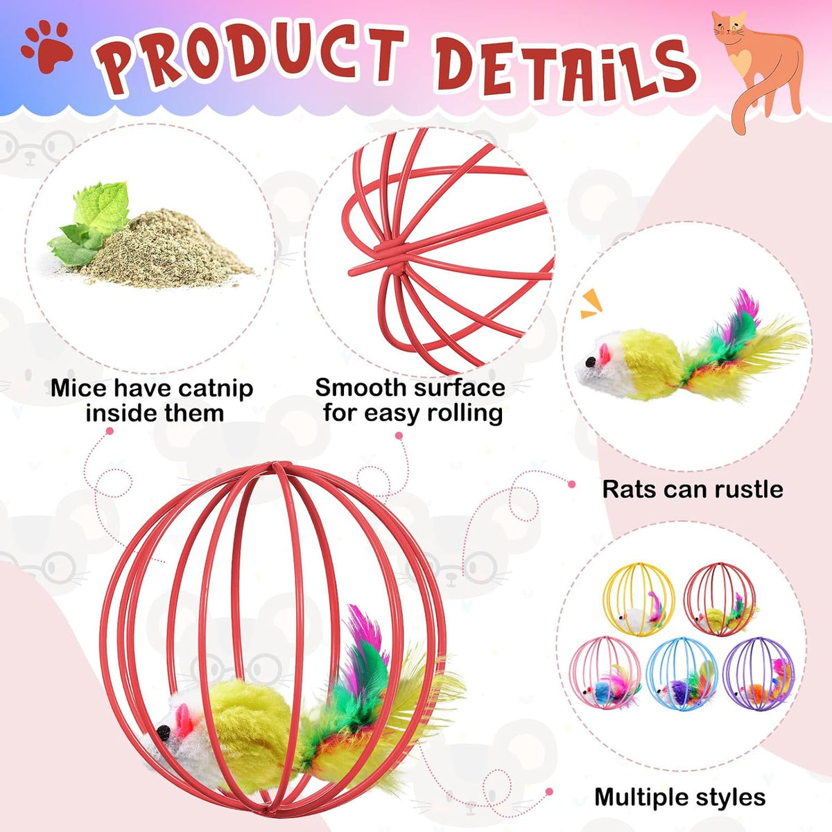 Jecery 5 Pcs Cat Toys Spring,Metal Cage,Multicolor