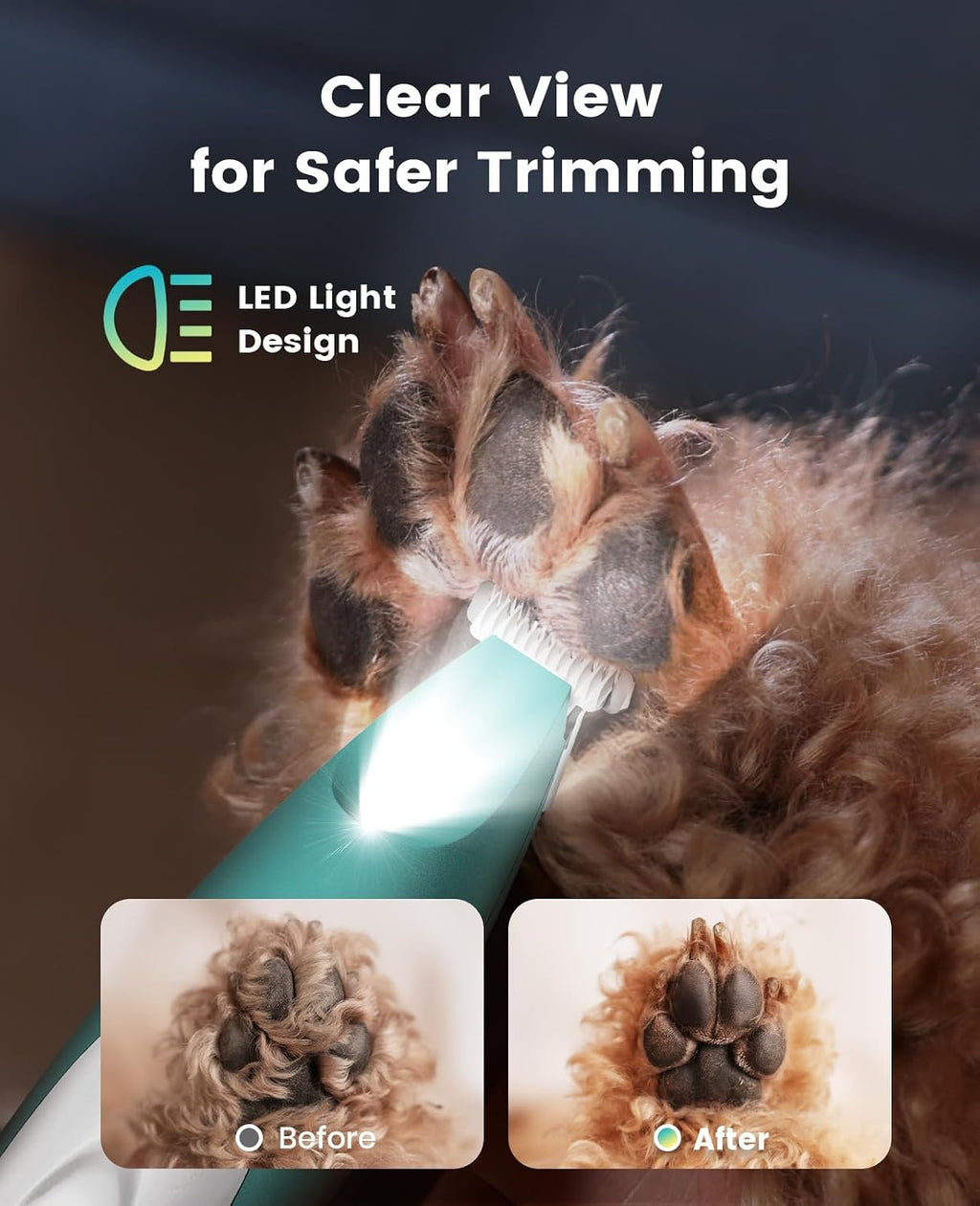 oneisall Low-Noise Dog Paw Trimmer with LED Light (Green)