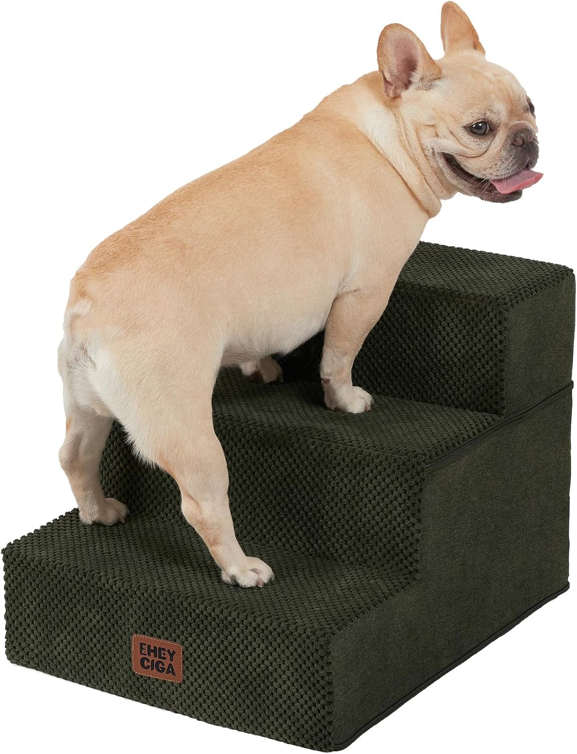 EHEYCIGA Dog Stairs for Small Dogs 13.5" H, 3-Step Dog Steps for Cats, Military Green