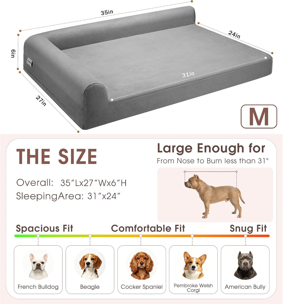 Cooling Gel Memory Foam Orthopedic Dog Bed for Medium Dogs with Arthritis