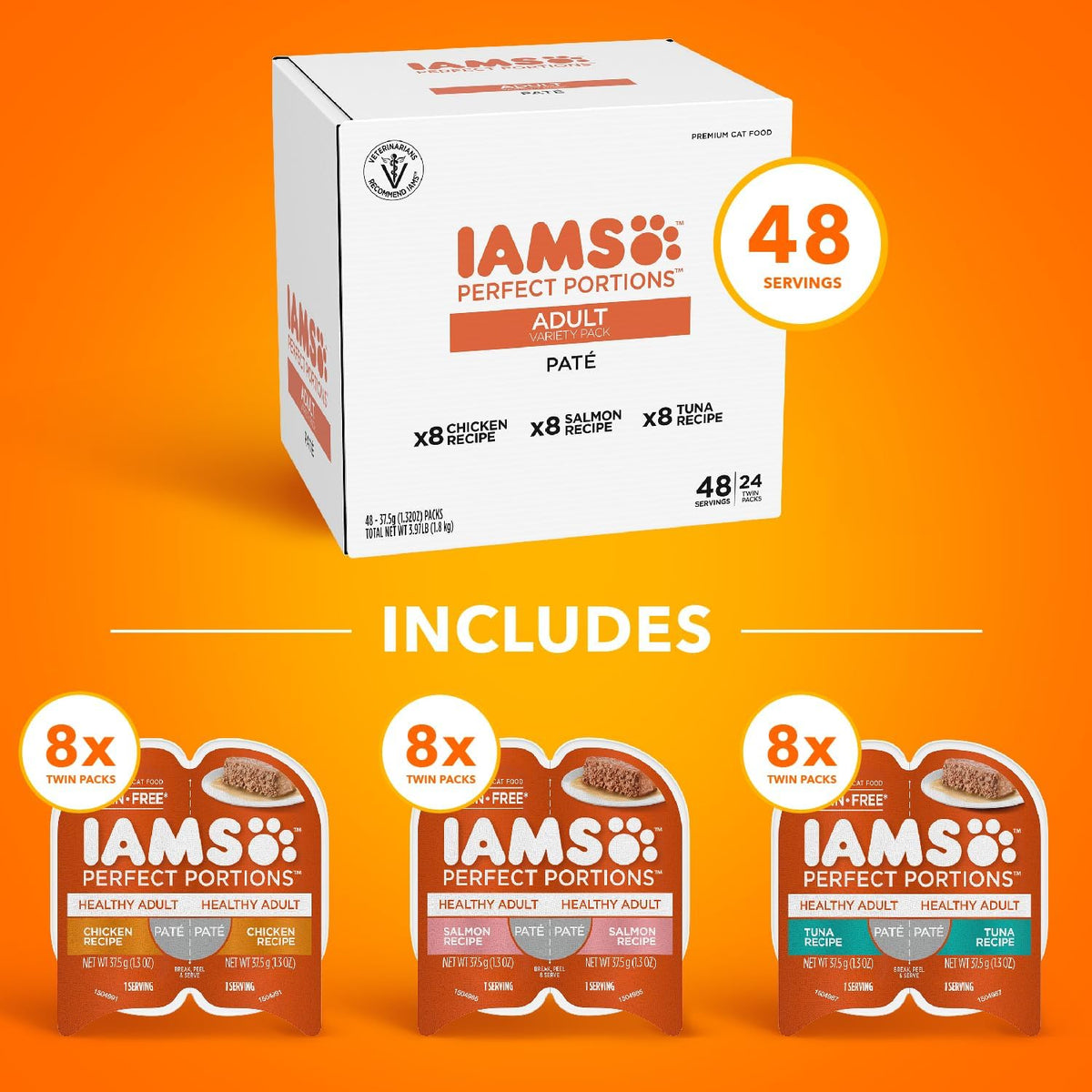 IAMS Perfect Portions Healthy Adult Wet Cat Food, Pate Variety, 24 Count