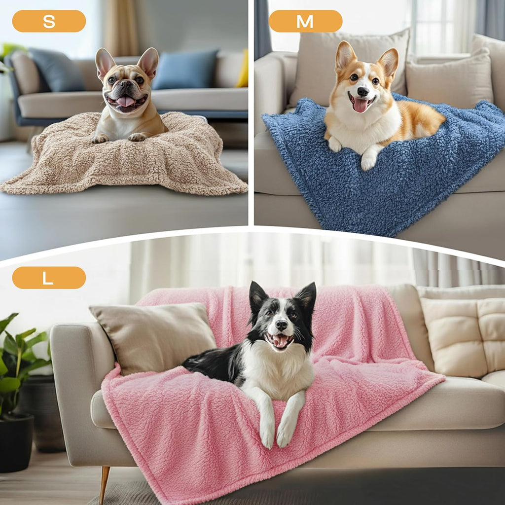 Luciphia 1 Pack 3 Calming Dog Blanket Fluffy Premium Fleece Pet Blankets Soft Sherpa Throw for Dogs Puppy Cat Beige/Pink/HazeBlue Small (23" x16")