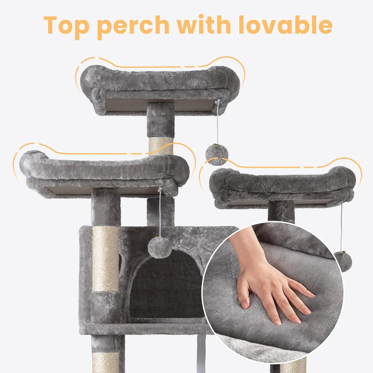 SHA CERLIN 68 Inches Multi-Level Large Cat Tree for Large Kitties/Big Cat Tower with Condo/Cozy Plush ‌Pussycat Perches/Sisal Scratching Posts and Hammocks/Activity Center/Grey