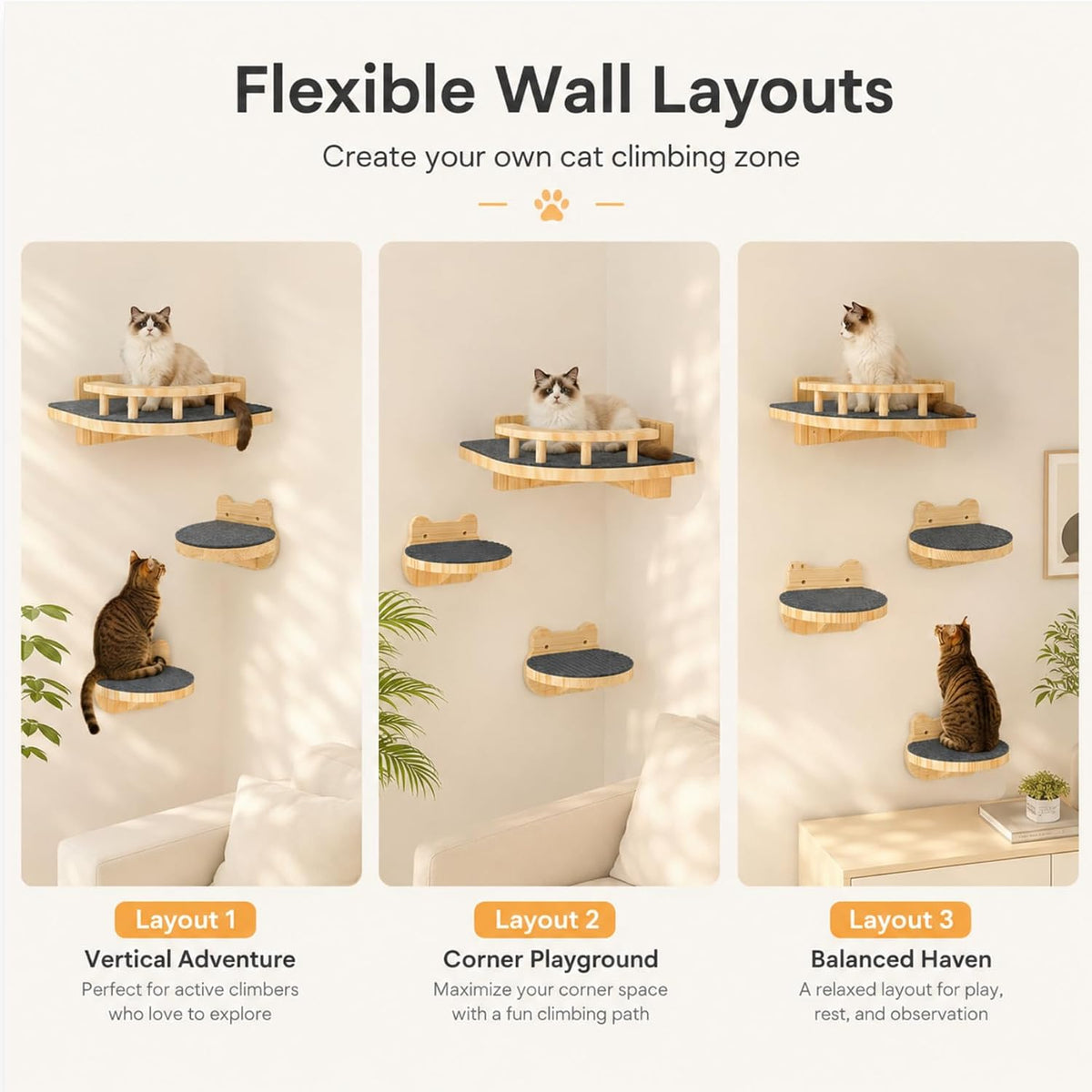 LSCQYYCC- Cat Wall Shelves, Cat Shelf with 3Wide Perch Steps, Modern Floating Cats Stairs for Indoor Sleeping, Playing, Climbing
