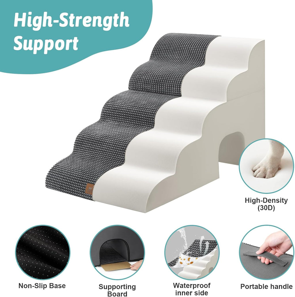 COZY KISS Dog Stairs,with condo,22.4" H 5 Steps for Bed,Dark Grey