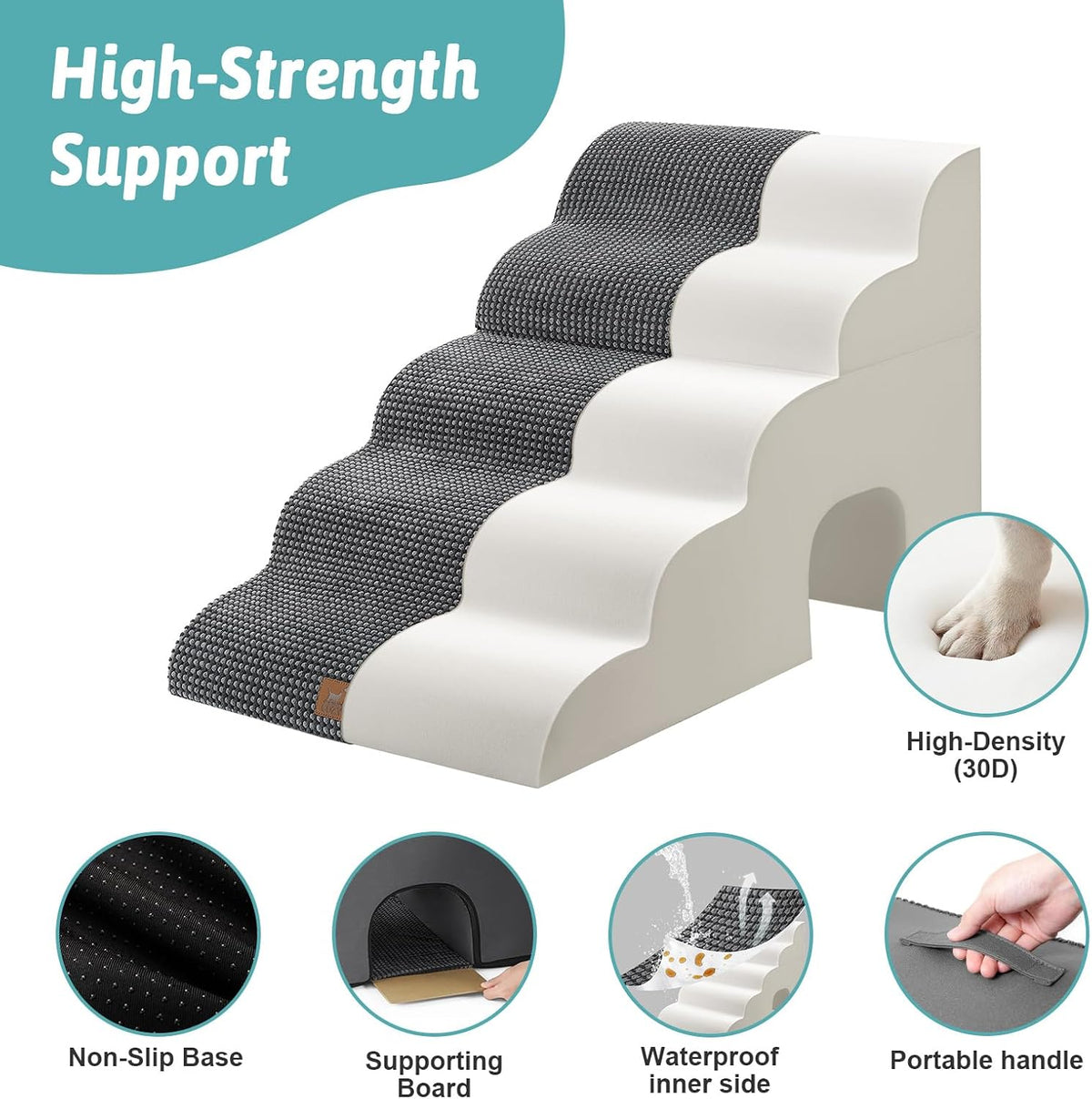 COZY KISS Dog Stairs,with condo,22.4" H 5 Steps for Bed,Dark Grey