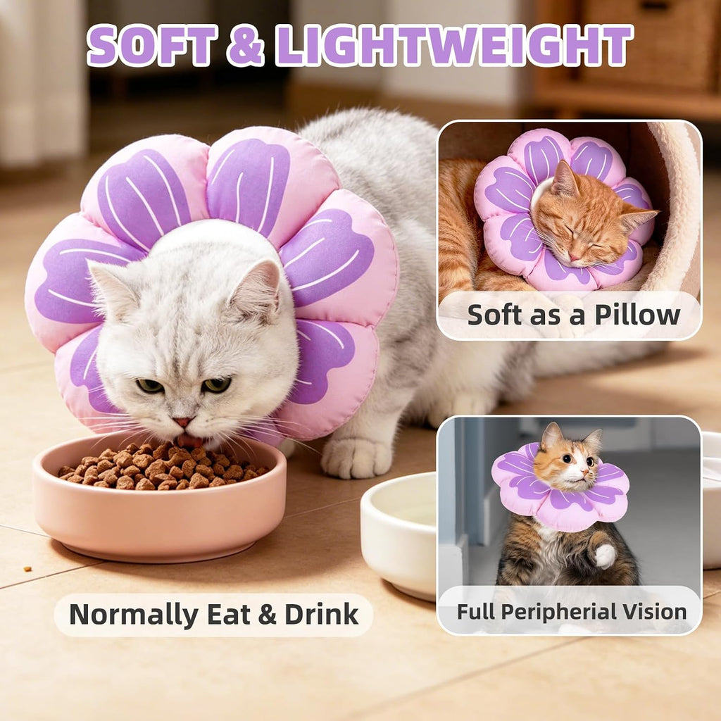 PUPTECK Cat Cone Collar, Soft Kitten Recovery Collar, Lightweight Anti-Bite Lick Elizabethan e Collar for Cats Puppy After Surgery, Purple M