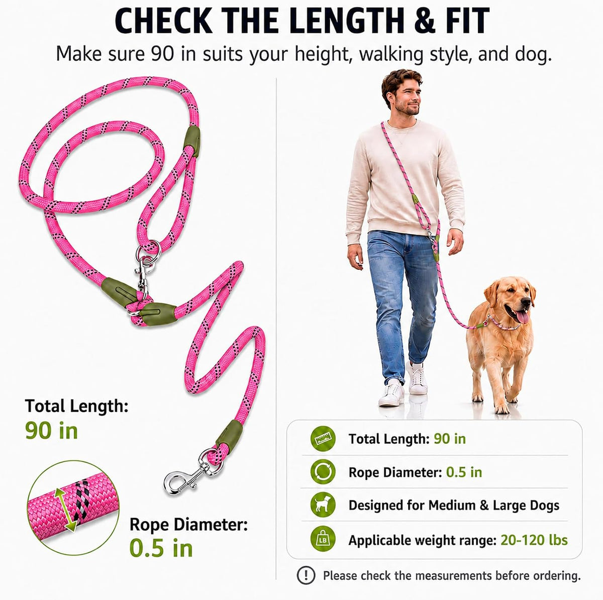 Hands Free Dog Leash Crossbody Dog Running Leash Handsfree Pet Rope for Hiking Training Heavy Duty Reflective Pet Walking Belt (Pink)