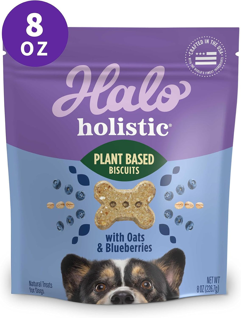 Halo Holistic Plant-Based Dog Treats, Oats & Blueberries, 8 oz