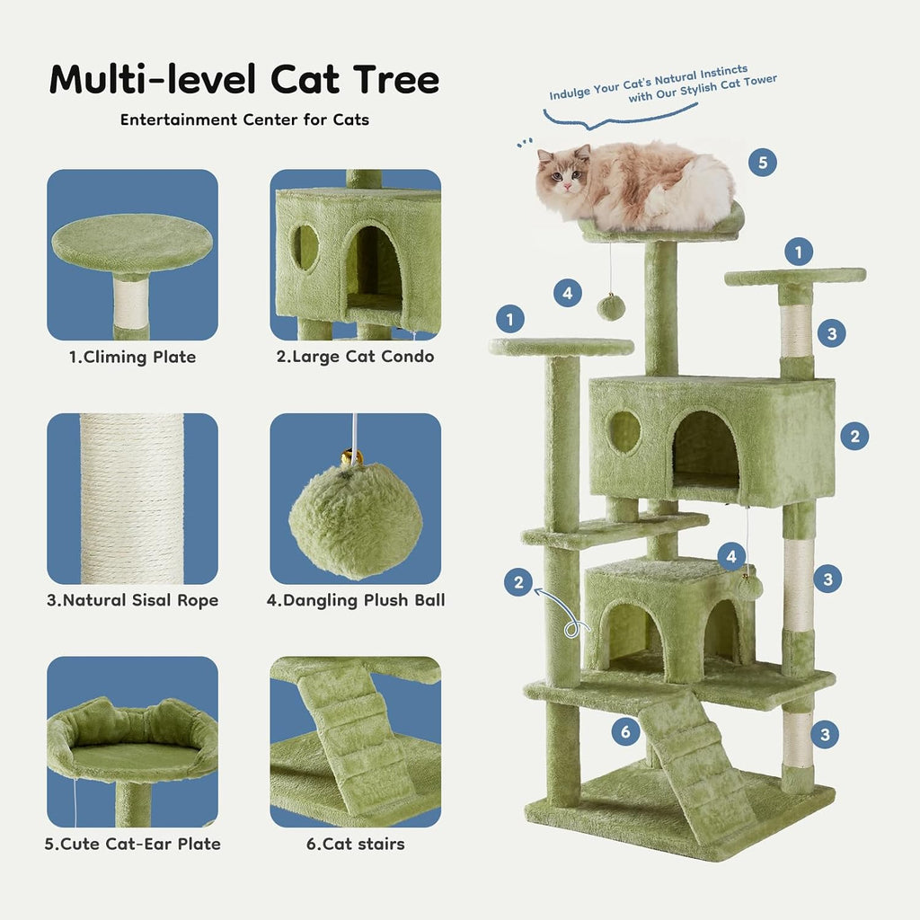 54 in Cat Tree Tower with Natural Sisal Scratching Post