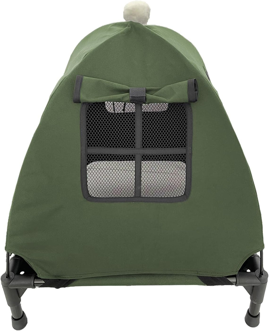 Pozico Elevated Dog Bed with Canopy and Breathable Mesh for Small Dog and Cat, 18.5x18.5x16.9 inch, Olive Green