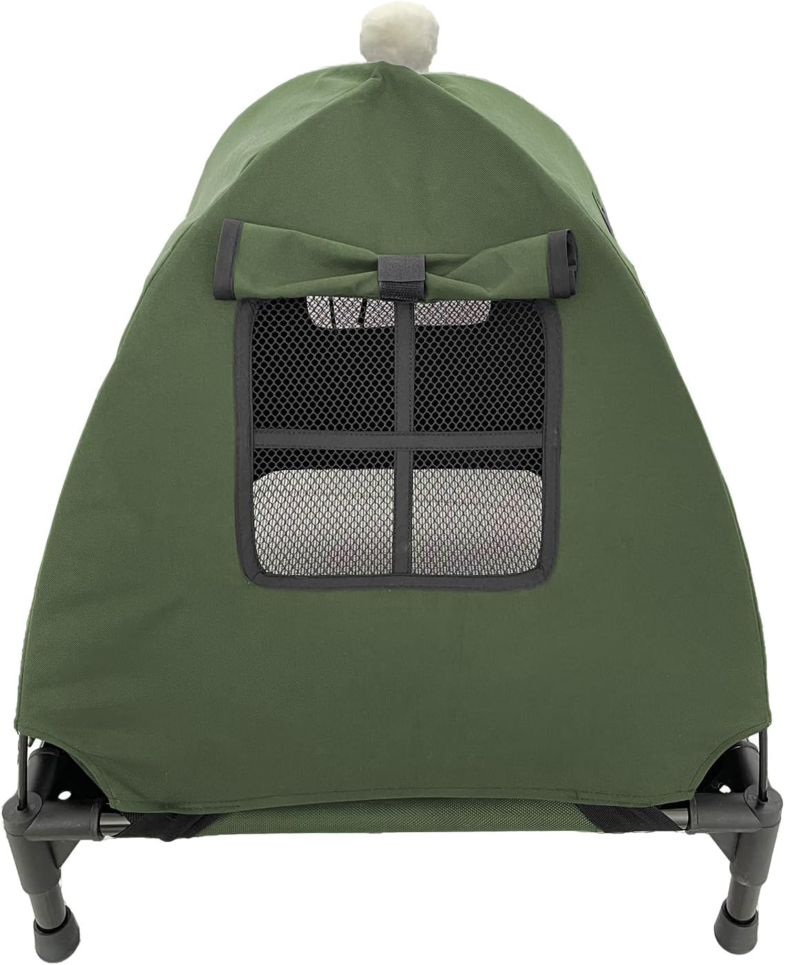 Pozico Elevated Dog Bed with Canopy and Breathable Mesh for Small Dog and Cat, 18.5x18.5x16.9 inch, Olive Green