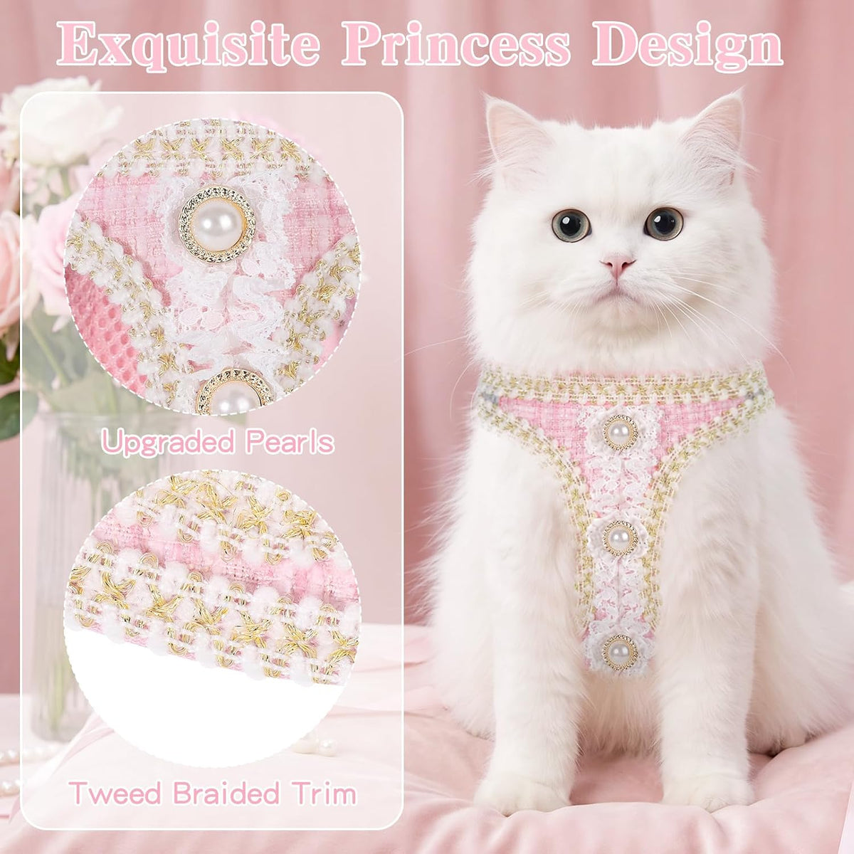 Cat Harness and Leash Set Escape Proof Kitty Harness for Cat Pink XS