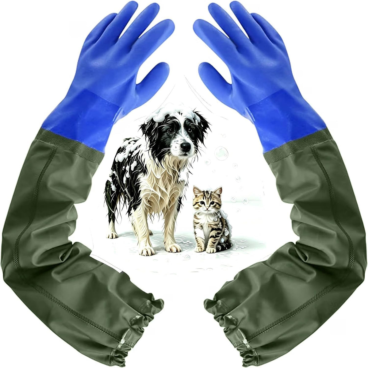 YOFANG 27.2" Long Sleeve Pet Grooming Bathing Gloves Anti-Scratch