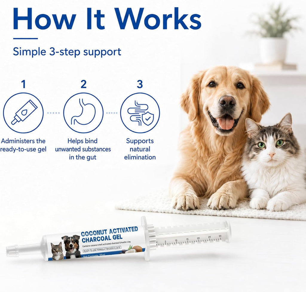 Activated Charcoal for Dogs & Cats, 30mL Pet First Aid for Accidental Toxin Ingestion, Toxin Absorber for Pet Emergency, Supports Healthy Digestive Function, Ready-to-Use Oral Gel