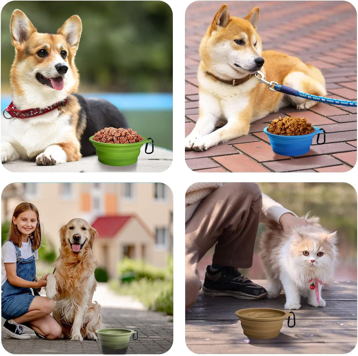 PetBonus 2-Pack Large Silicone Collapsible Dog Bowls, 34oz/1000ml BPA Free Portable Foldable Travel Bowl for Pet Cat, Food Water Feeding Dish for Camping with 2 Carabiners (Turquoise, Tan) | 34 Oz, Silicone, Foldable Expandable Cat Feeding Cup Dish, 2 ...