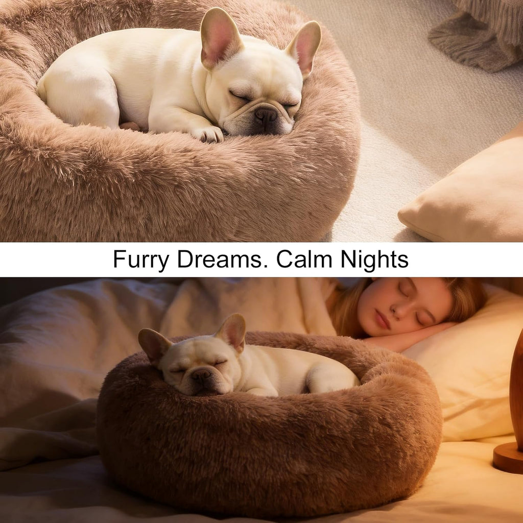Dog Calming Beds for Medium Large Dogs Round Donut Washable Anxiety Dog Bed