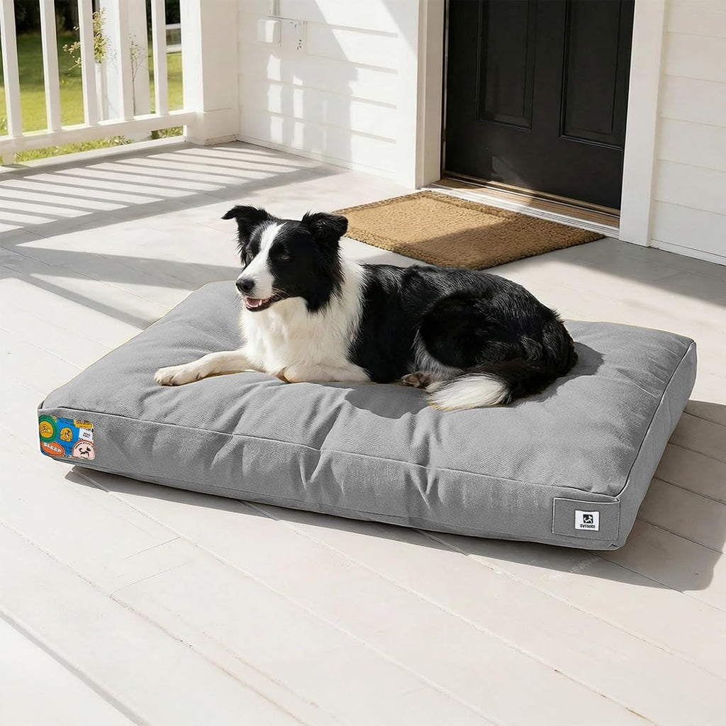 Sytopia 36 Inch Indestructible Dog Bed for Aggressive Chewers, Chew Proof Durable Outdoor Canvas Pet Crate Mat with Waterproof Washable Removable Cover, Indoor Patio Pet Pad for Crate, Light Grey