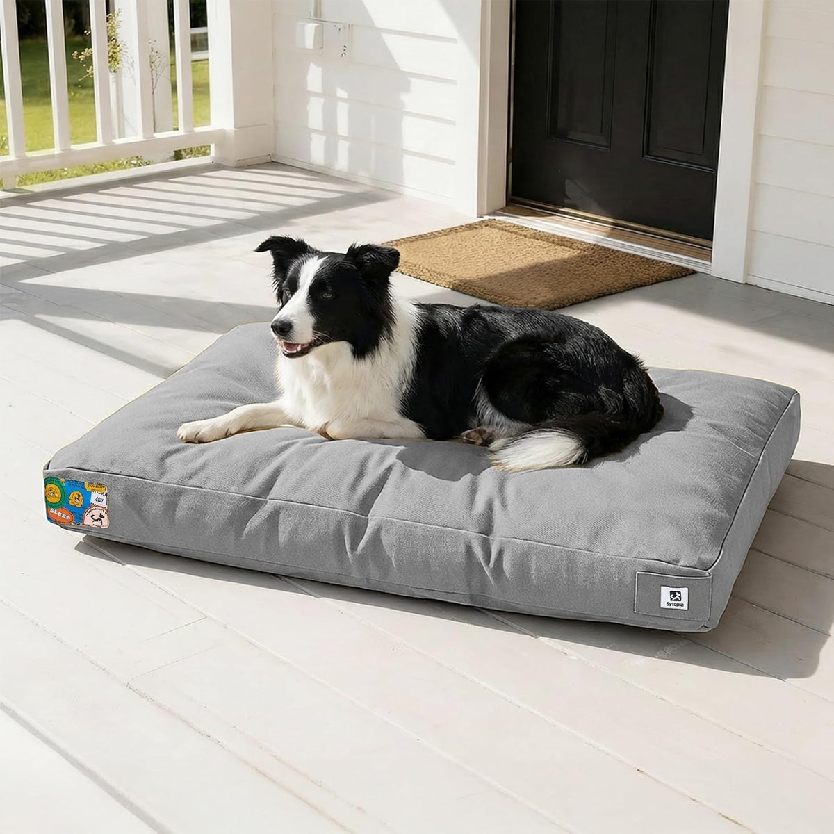 Sytopia 36 Inch Indestructible Dog Bed for Aggressive Chewers, Chew Proof Durable Outdoor Canvas Pet Crate Mat with Waterproof Washable Removable Cover, Indoor Patio Pet Pad for Crate, Light Grey