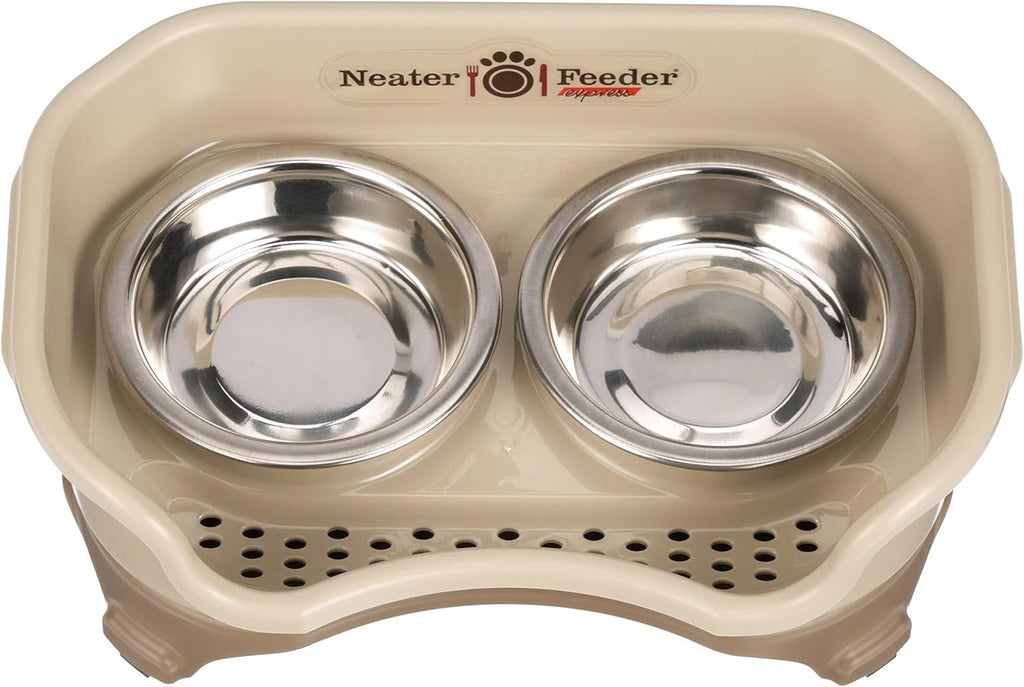 Neater Feeder Express Mess Proof Cat Bowls Elevated, No Spill Feeding Station, Stainless Steel Dishes for Food and Water, Raised Bowls for Indoor Cats, No Fatigue Whisker Friendly Dish, Cappuccino 