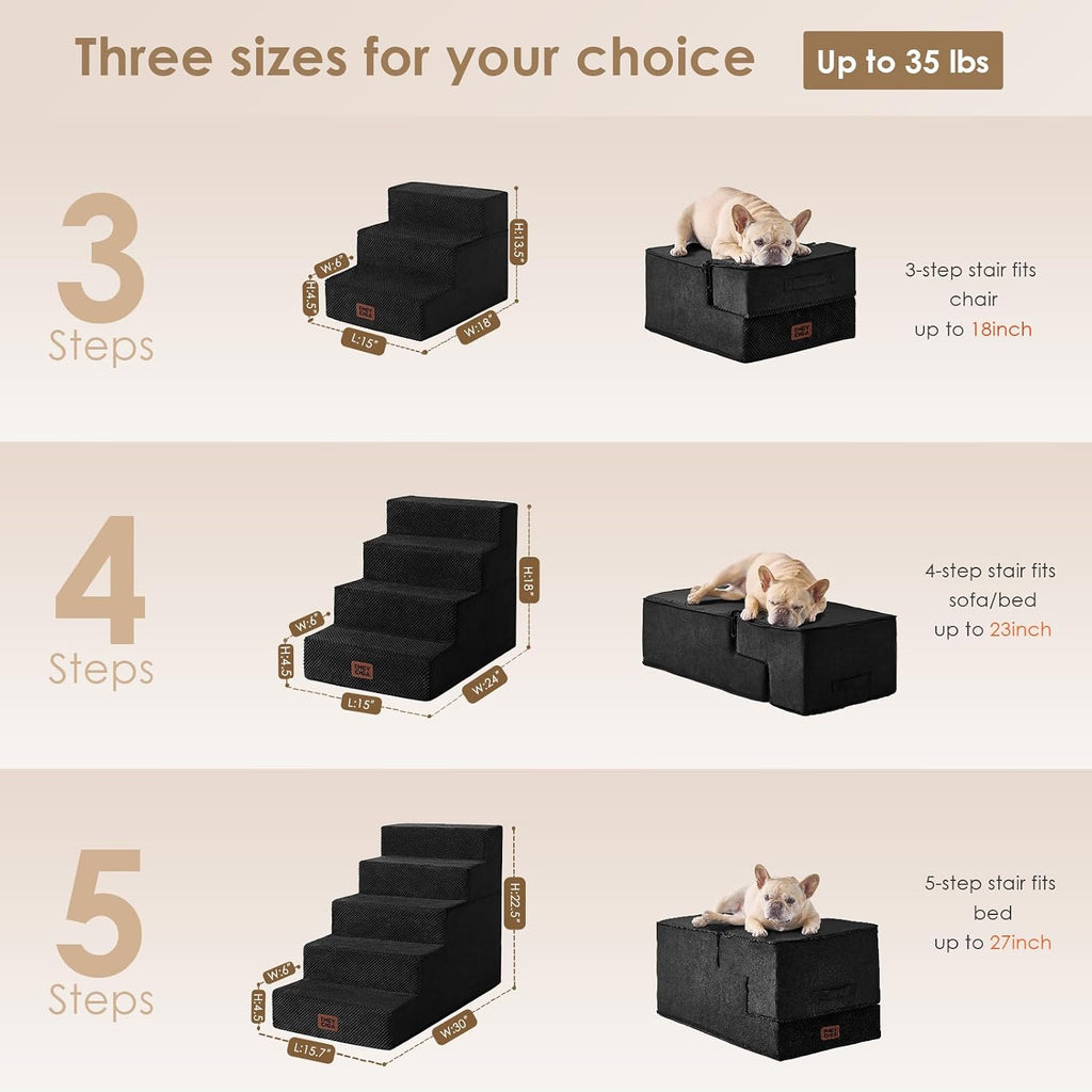 EHEYCIGA Dog Stairs for High Bed 22.5" H, 5-Step Dog Steps, Black