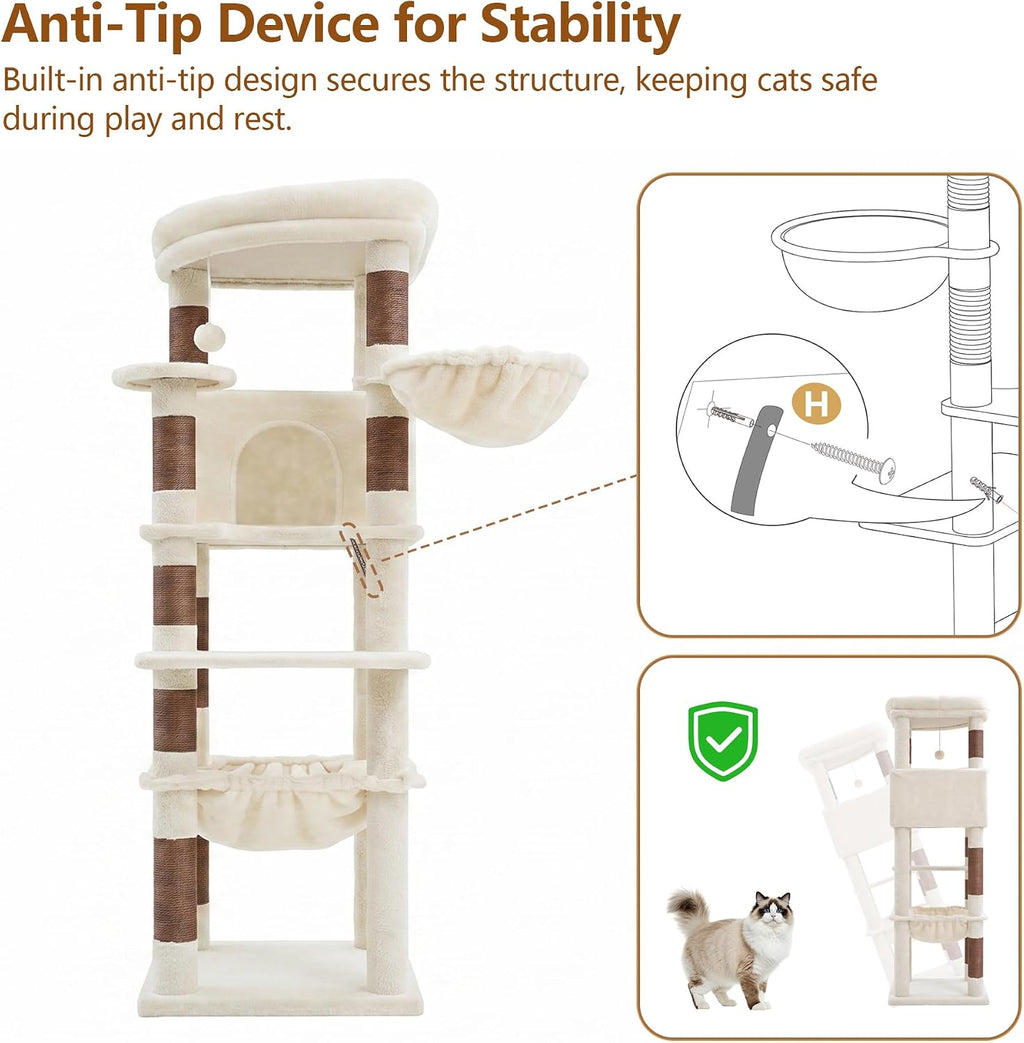 Heybly 53.1" Corner Cat Tree for Large Cats – Interactive Play HCT029MJ