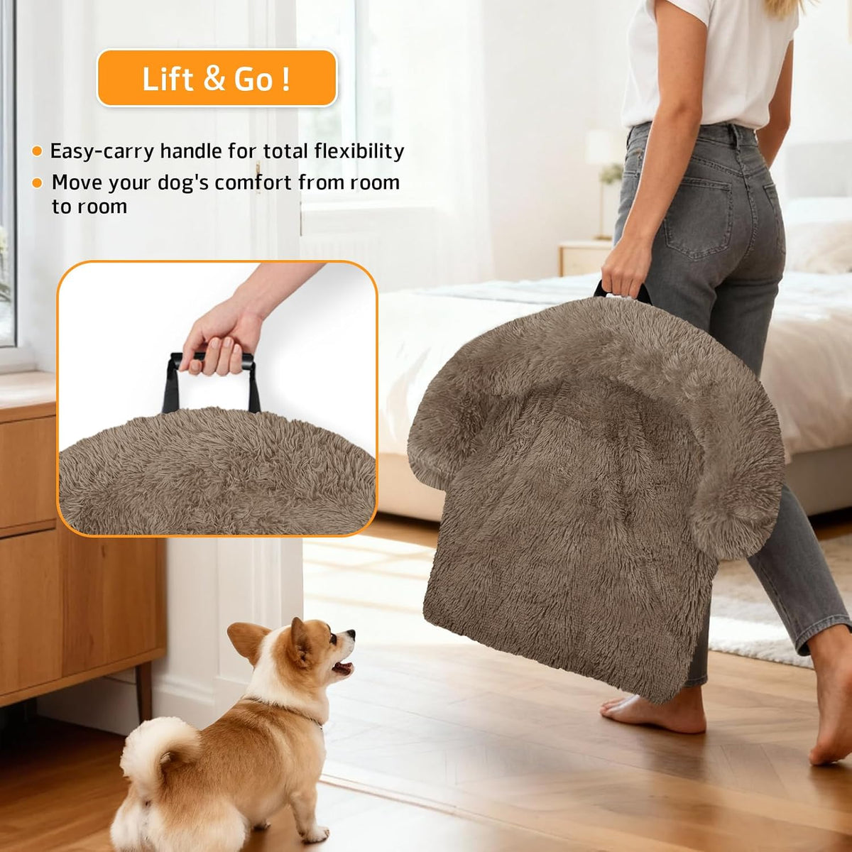 GGIB Calming Dog Bed Fluffy Plush Dog Mat for Furniture Protector with Removable Washable Cover for Large Medium Small Dogs and Cats (Extra Extra Large, Camel)
