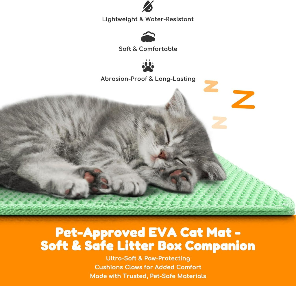 Cat Litter Mat 31"x24",Double Layer EVA Litterbox Mat Green | Extra Large Honeycomb, Waterproof & non-slip, Odor-free, easy clean, washable durable floor protector,scatter control