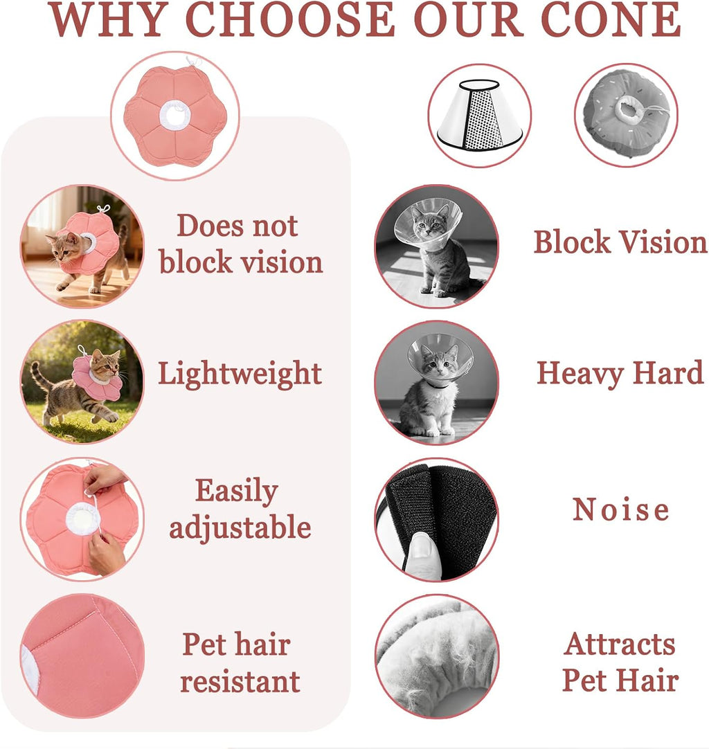 Tensho Flower Soft Cone for Cats, Pink Adjustable Elizabethan Collar (M)