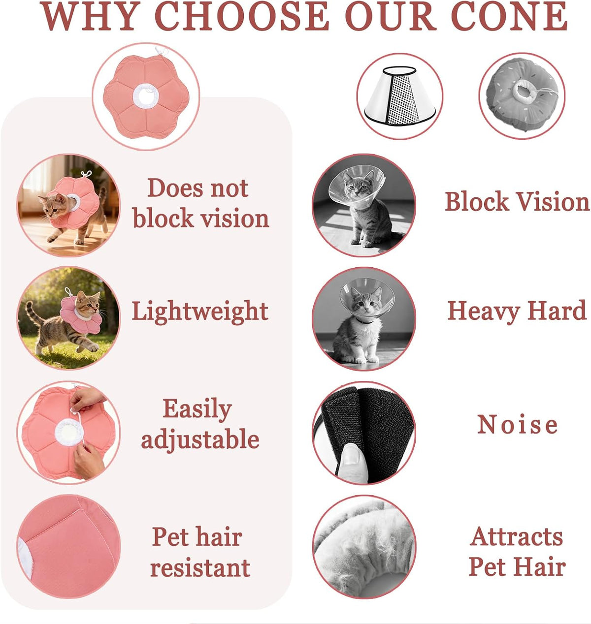 Tensho Flower Soft Cone for Cats, Pink Adjustable Elizabethan Collar (M)